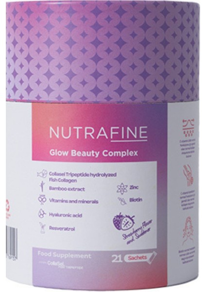 Glow Beauty Complex – Resveratrol, Biotin, Hidrolize Balık Kolajen Tripeptit ve Hyaluronik Asit Içeren Cilt & Güzellik Takviyesi