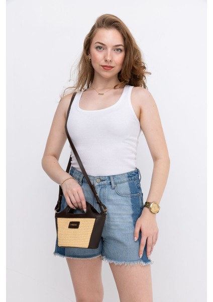 Hasır Detaylı Uzun Askılı Kadın Küçük Boy Omuz ve Kol Çantası, Kahverengi fiyatları