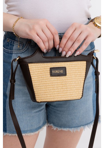 Hasır Detaylı Uzun Askılı Kadın Küçük Boy Omuz ve Kol Çantası, Kahverengi modelleri