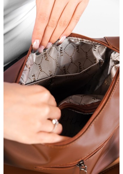 Kahverengi Kadın Saten Kumaş Su Geçirmez Çok Fonksiyonlu Sırt ve Kol Çantası