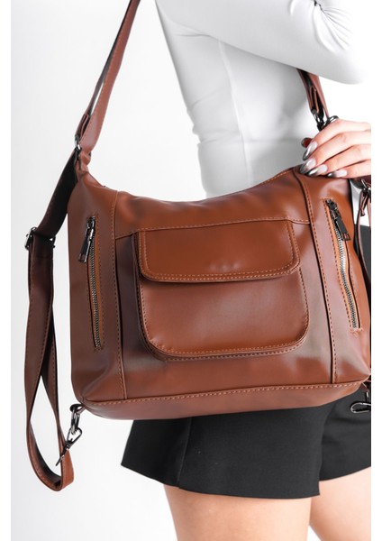 Kahverengi Kadın Saten Kumaş Su Geçirmez Çok Fonksiyonlu Sırt ve Kol Çantası