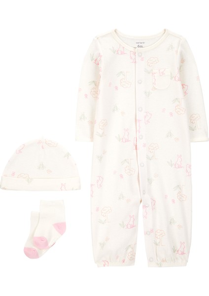 Kız Bebek Ekru Tulumlu Set