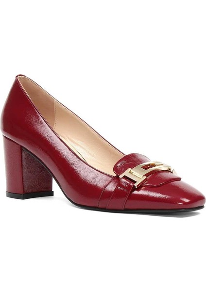 Kadın Bordo Kalın Topuklu Rugan Deri Klasik Ayakkabı modelleri