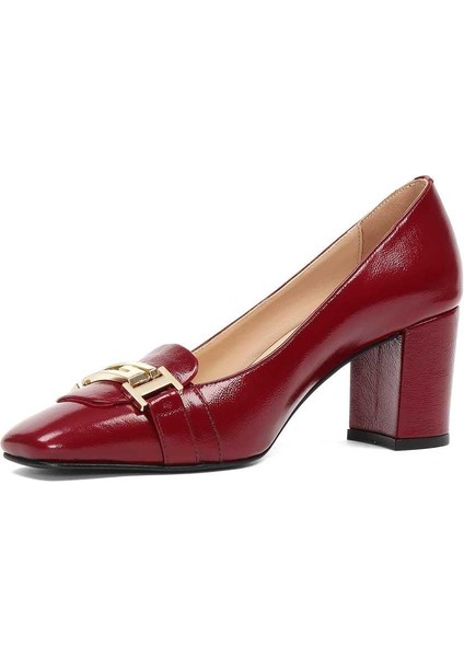 Kadın Bordo Kalın Topuklu Rugan Deri Klasik Ayakkabı fırsatları