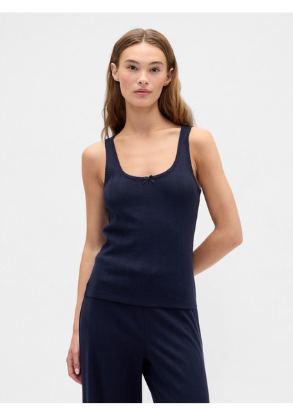 Kadın Lacivert Pointelle Halter Yaka Atlet