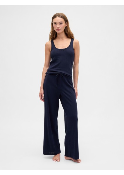 Kadın Lacivert Pointelle Halter Yaka Atlet modelleri