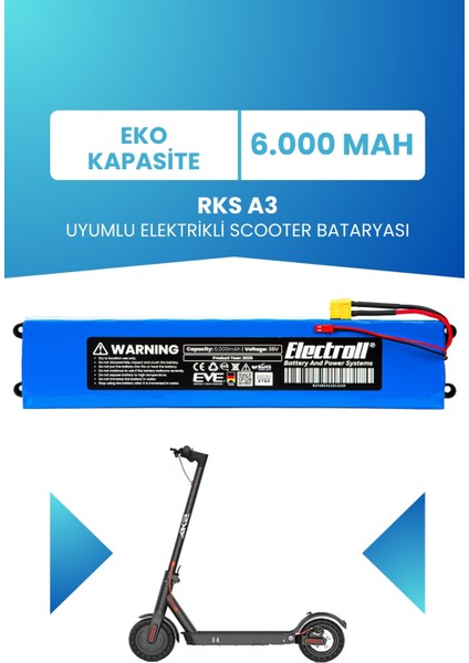 Rks A3 Uyumlu Batarya (Eko Kapasite) 36V 6.000MAH Elektrikli Scooter Bataryası