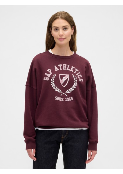 Kadın Bordo Oversized Gap Grafik Sweatshirt