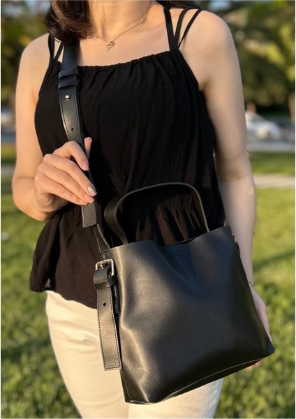 Siyah Kadın Iç Süet Yumuşak Deri Kol ve Omuz Çantası, Iç Bölmeli, Şık Tasarım