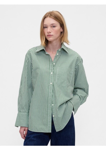 Kadın Yeşil Organik Pamuk Poplin Big Gömlek