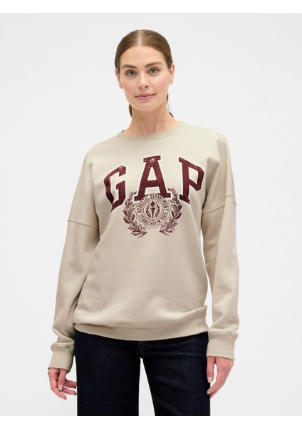 Kadın Krem Oversized Gap Grafik Sweatshirt