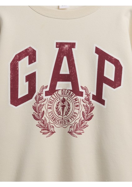 Kadın Krem Oversized Gap Grafik Sweatshirt modelleri