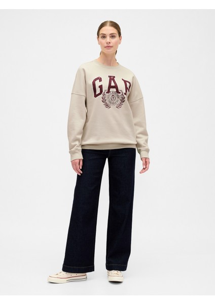 Kadın Krem Oversized Gap Grafik Sweatshirt indirimleri