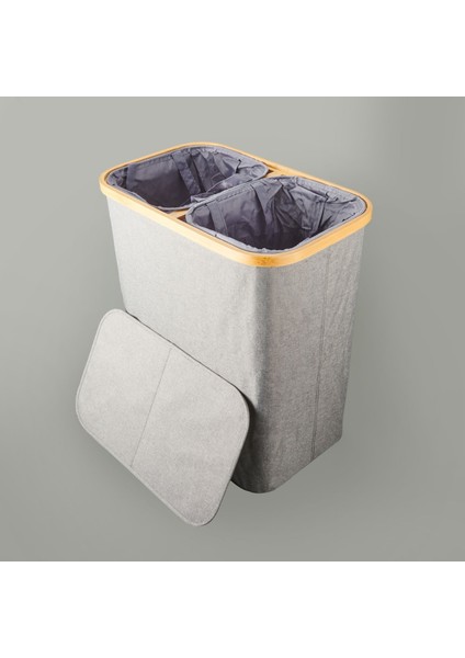 2 Bölmeli Katlanabilir Çamaşır Sepeti - Gri - 110 Lt modelleri