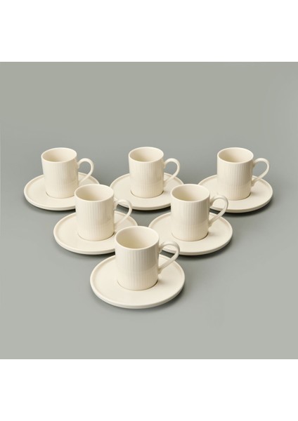 Icon 12 Parça Bone Porselen Kahve Fincan Takımı - Krem