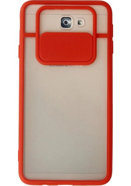 Samsung Galaxy J7 Prime Kılıf Palm Buzlu Kamera Sürgülü Silikon - Kırmızı
