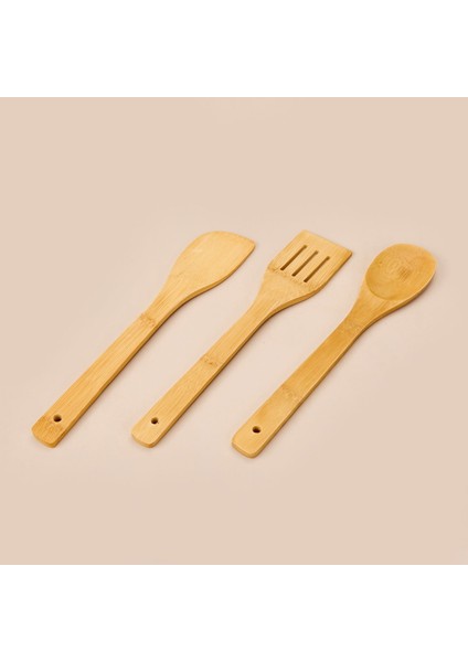 4 Parça Bambu Mutfak Seti - Açık Kahverengi - 36X26 cm + 30 cm modelleri