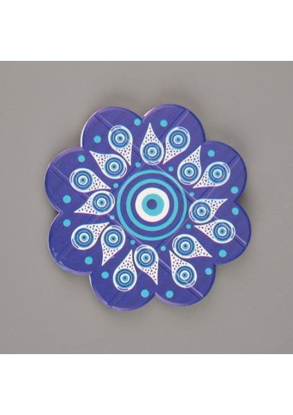Baskılı Papatya Bardak Altlığı - Mavi / Beyaz - 10,5 cm
