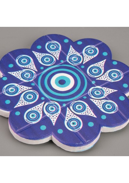 Baskılı Papatya Bardak Altlığı - Mavi / Beyaz - 10,5 cm modelleri