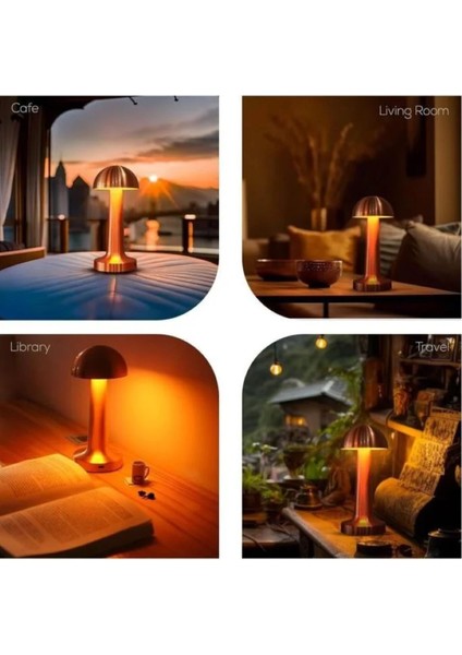 Şık Metal Mantar Masa Lambası, Kablosuz, Ledli, Dokunmatik, Şarjlı, Dim Edilebilir, Sarı modelleri
