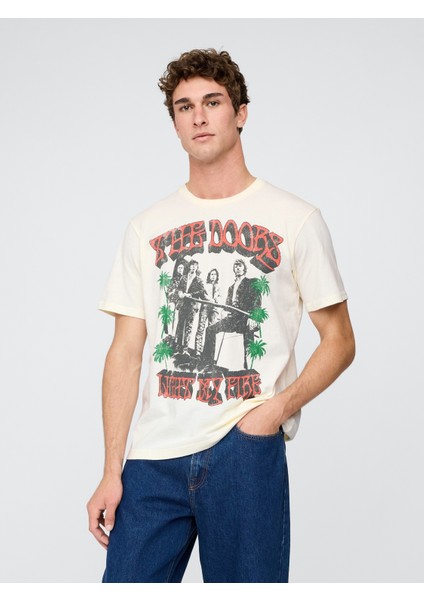 Erkek Krem The Doors Relaxed Grafik T-Shirt