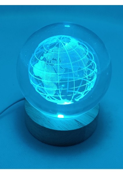 3D Dünya Işıklı Cam Küre, USB Kablolu, Anahtarlı, Ahşap Zeminli, Renkli Dekorasyon fiyatları