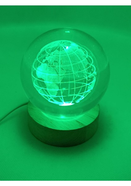 3D Dünya Işıklı Cam Küre, USB Kablolu, Anahtarlı, Ahşap Zeminli, Renkli Dekorasyon modelleri