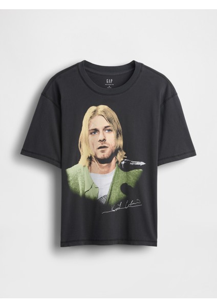 Erkek Siyah Kurt Cobain Relaxed Crop Grafik T-Shirt fiyatları