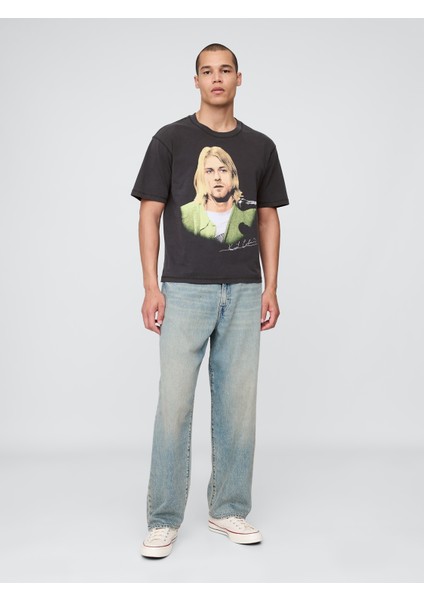 Erkek Siyah Kurt Cobain Relaxed Crop Grafik T-Shirt indirimleri