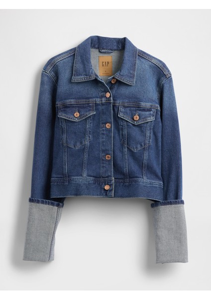 Kadın Mavi Pin-Cuff Kısa Kol Icon Denim Ceket fiyatları