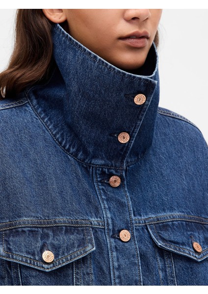 Kadın Mavi Denim Oversized Bubble Ceket modelleri