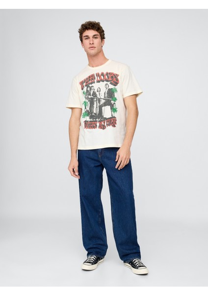 Erkek Krem The Doors Relaxed Grafik T-Shirt