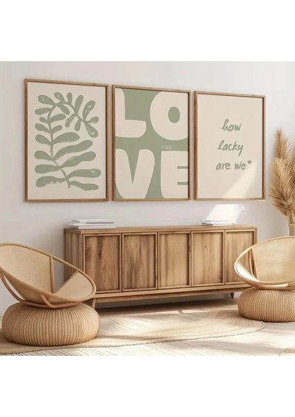 Mc Home Art Doğal Ahşap Çerçeveli Uv Baskı 3'lü Love You Yazılı Tablo Seti – Modern & Şık Duvar Dekoru