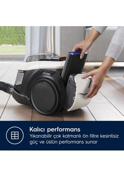 Torbasız Süpürge, 7 Kademeli Filtrasyon, 10 Yıl Electrolux Türkiye Motor Garantisi
