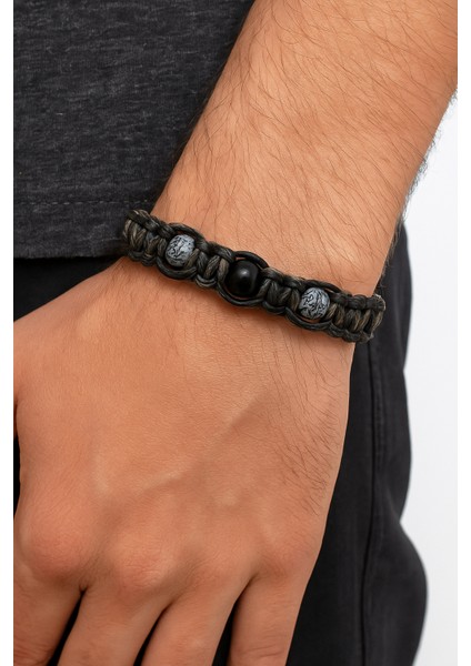 Rustic Duo | Doğal Ahşap Boncuklu Erkek Makrome Bileklik