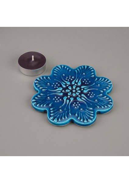 Çini Bardak Altlığı - Turkuaz - 11 cm