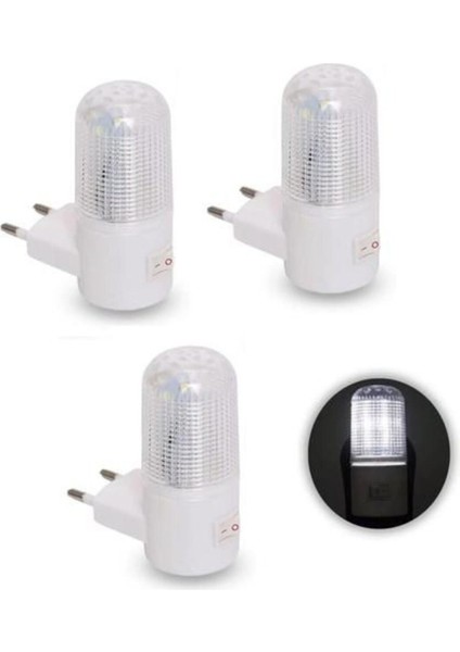 5'li 1W Beyaz Işıklı Fişli Gece Lambası, Aç/kapa Düğmeli, 8 cm