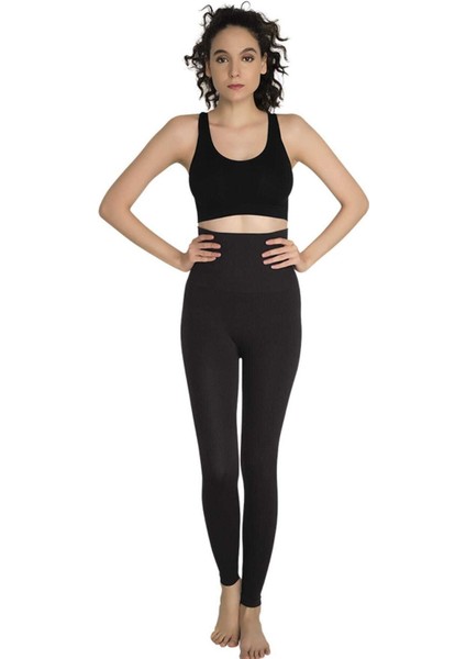 Kadın Siyah Dikişsiz Günlük Giyim Korseli Tayt