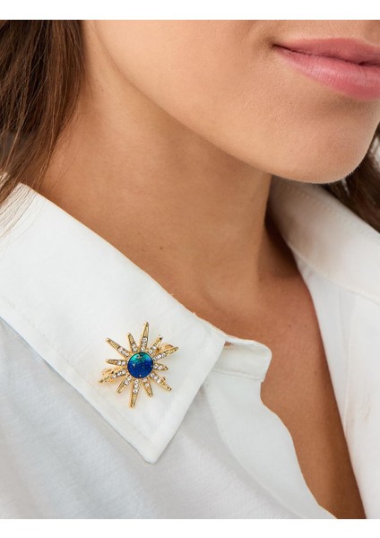 Altın Rengi Güneş Figürlü Broş