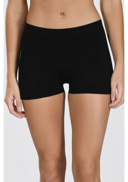 Kadın Siyah Taktel Dikişsiz Mini Şort Boxer 2008