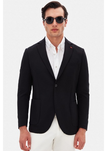 Slim Fit Siyah Düz Kumaş Ceket