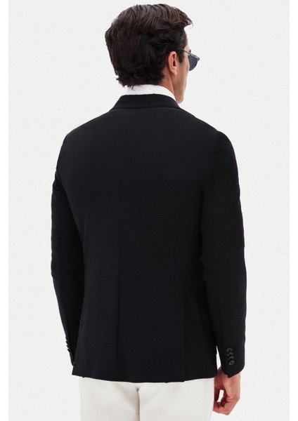 Slim Fit Siyah Düz Kumaş Ceket