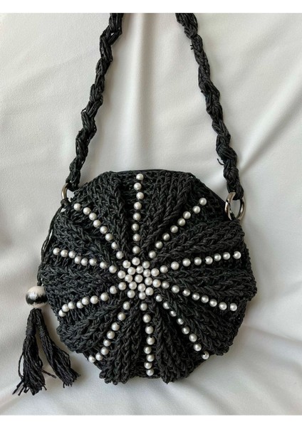 Inci Detaylı Siyah Makaron ve Hasır Bohem El Örgüsü Çanta fiyatları