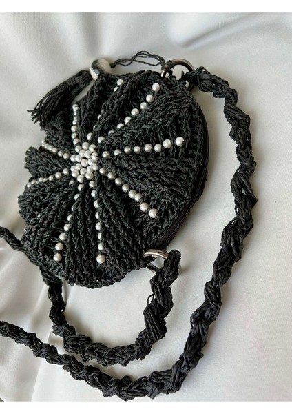 Inci Detaylı Siyah Makaron ve Hasır Bohem El Örgüsü Çanta modelleri