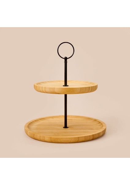 Houseware 2 Katlı Bambu Servis Tabağı - Açık Kahverengi - 21 cm