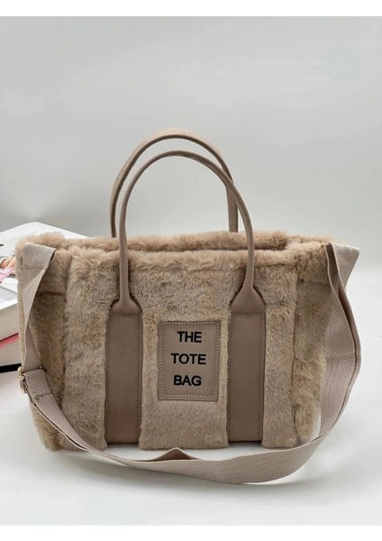 Kahverengi Peluş Tote Çanta, Ayarlanabilir Askılı, El ve Omuz Kullanımı