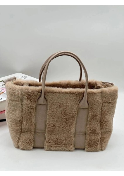 Kahverengi Peluş Tote Çanta, Ayarlanabilir Askılı, El ve Omuz Kullanımı fiyatları
