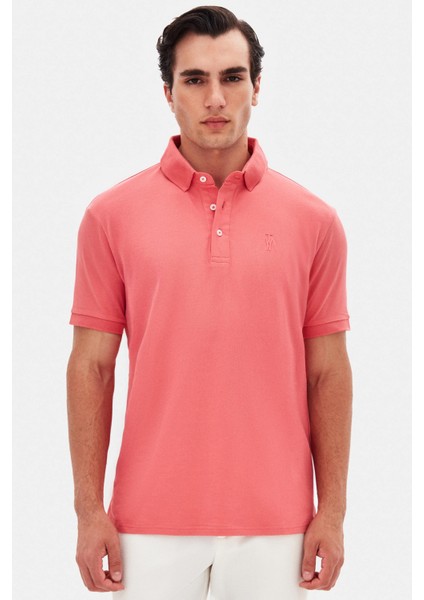 Slim Fit Okyanus Mercanı Pike Dokulu T-Shirt 4EC146011784M