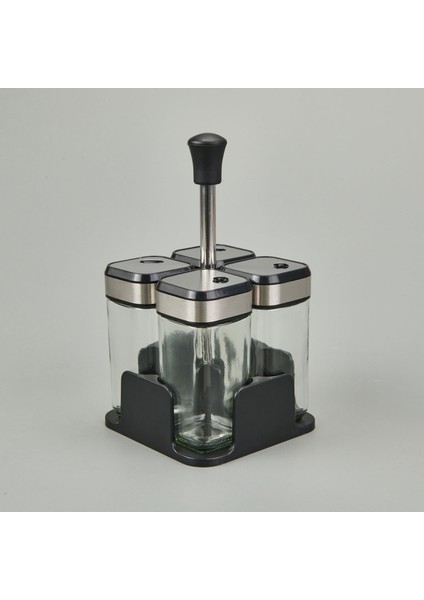 4'lü Cam Baharatlık Seti - Şeffaf / Siyah - 100 ml