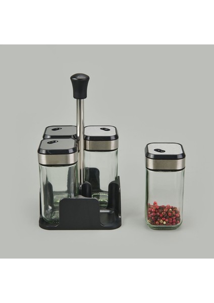 4'lü Cam Baharatlık Seti - Şeffaf / Siyah - 100 ml fiyatları